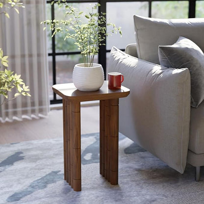 Bambos End Table - Solid Mango Wood Side Table with Bamboo-Inspired Legs | Handcrafted Accent Table for Living Room, Bedroom, Entryway | Easy Assembly, Sturdy, Compact & Durable Design | Walnut Finish