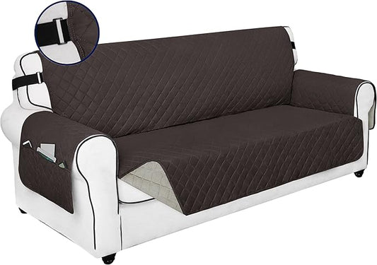 PureFit Reversible Sofa Couch Cover Water Resistant Couch Covers for 3 Cushion, Washable Furniture Cover with Non-Slip Foam and Adjustable Strap for Dogs, Pets (Oversized Sofa, Chocolate/Beige)