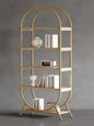 Bookshelf Arched Bookcase, Industrial 5 Tier Open Book Shelves with Metal Frame, 72" Tall Freestanding Display Rack for Home Office, Living Room,Nature Wood and Gold