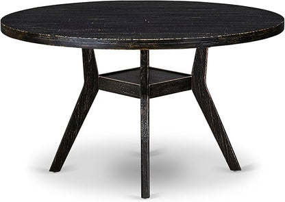 I58-11-TP - A Wood Dining table with a Round Tabletop and Stylish Pedestal, Sand Blasted Black Finish.