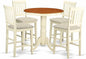 East West Furniture EDVN5-WHI-C 5 Piece Counter Height Dining Table Set Includes a Round Kitchen Table with Pedestal and 4 Linen Fabric Upholstered Dining Chairs, 30x30 Inch, Buttermilk & Cherry