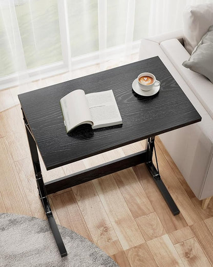 Tatub Folding TV Tray Table Set of 2, 24" Wide C-Shaped End Table for Couches, Small Sofa-Side Laptop Desk with Metal Frame for Living Room, Bedroom, Dark Black