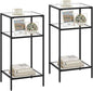 Homhedy 3-Tier Side Tables Set of 2, End Tables with Tempered Glass, Nightstands with Storage Shelves, Slim Sofa Tables for Living Room, Bedroom (2, Black)