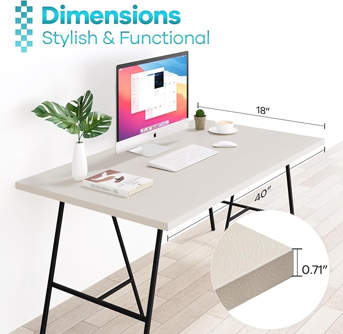 Kaboon Universal Tabletop 40"x18", Solid One-Piece Melamine Table Top, Double L Floating Desk DIY, Home and Office, Beige Leather Feel