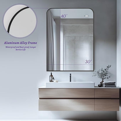 Bathroom Mirror, Wall Mirrors, Black Metal Framed Wall-Mounted Mirrors, Bathroom Vanity Mirror for Over Sink, Living Room, Bedroom, Entryway, 30x40 Inch, Black