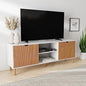 Fluted TV Stand & Entertainment Center - 70-Inch White & Oak - Supports 32-80-Inch TVs - Soft-Close Doors & Adjustable Shelves - Cord Management Media Console