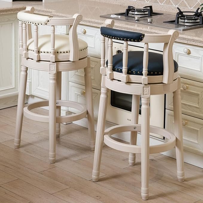 Cow top Leather Wooden Bar Stools, 360 Degree Swivel Bar Height Chair with Backs for Home Kitchen Counter, Morden Chair Barstools (Ivory Wood 1pc-Cream Seat, Bar Height-Seat Height 29.5”)