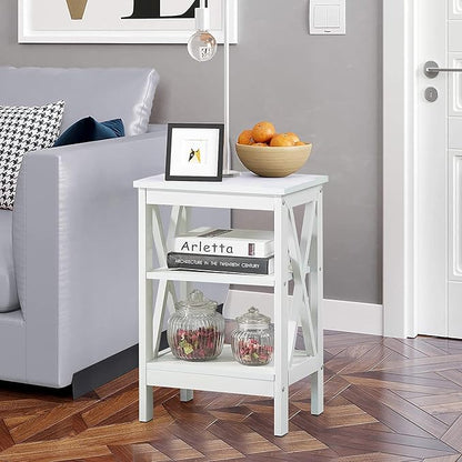 VECELO End Table Side Table with Storage Shelf Nightstands for Living Room,Bedroom Furniture,Shelves,