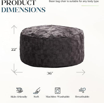 Hobestluk Bean Bag Chairs Beanbag Chair with Filler Adult Bean Bags with Fluffy Plaid Cover, Giant Bean Bag Chairs for Adults for Living Room, Bedroom (Dark Grey, 3FT - 36” x 36” x 22”)