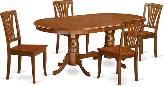 East West Furniture PLAV5-SBR-W 5 Piece Kitchen Table Set for 4 Includes an Oval Dining Table with Butterfly Leaf and 4 Dining Room Chairs, 42x78 Inch, Saddle Brown