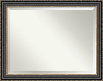 Amanti Art Black Bathroom Mirror for Over Sink, 36x46 Thomas Black Bronze Rectangle Vanity Mirror, X-Large Traditional Frame, Hangs Horizonally and Vertically, Bathroom Wall Decor, Beveled Edge
