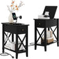 ChooChoo End Table Set of 2 with Charging Station, Narrow End Table with USB Ports and Outlets, Small Side Table Nightstand with Drawer for Living Room, Bedroom, Black