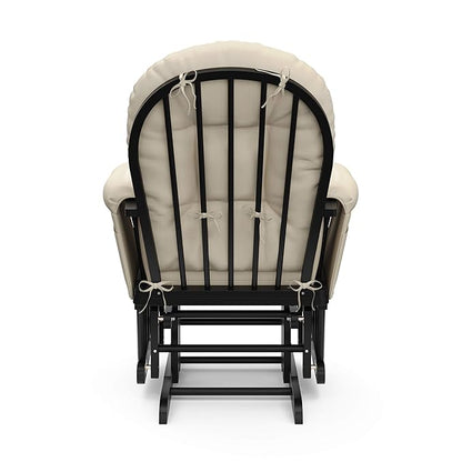 Storkcraft Premium Hoop Glider & Ottoman (Black with Beige) — GREENGUARD Gold Certified, Solid Wood Craftsmanship, Convenient Storage Pockets, Smooth-Gliding Chair for Nursery, Multi-Award-Winning