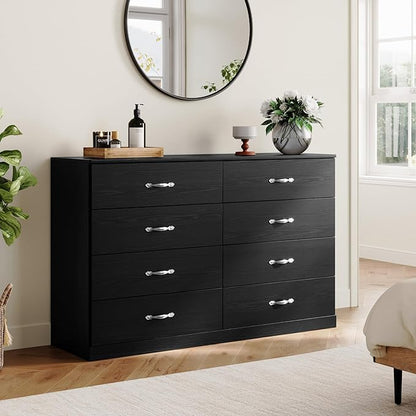 LINSY HOME 8 Drawer Dresser for Bedroom, 54" Wide Chest of Drawers, Modern TV Stand Dressers with Wood Frame and Metal Handles, Large Drawer Organizer for Bedroom, Living Room, Black