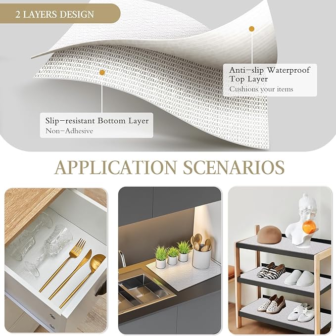 Beautysaid Shelf and Drawer Liner for Kitchen Cabinet, Non Adhesive Non Slip Shelf Paper Waterproof Washable Thickened for Dresser Pantry Shelve Bathroom Protector Liner(White,23.6 in x 20 FT)