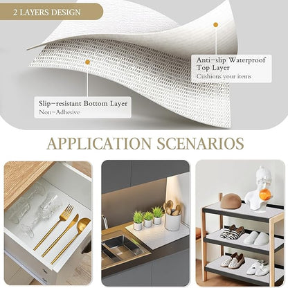 Beautysaid Shelf and Drawer Liner for Kitchen Cabinet, Non Adhesive Non Slip Shelf Paper Waterproof Washable Thickened for Dresser Pantry Shelve Bathroom Protector Liner(White,23.6 in x 20 FT)