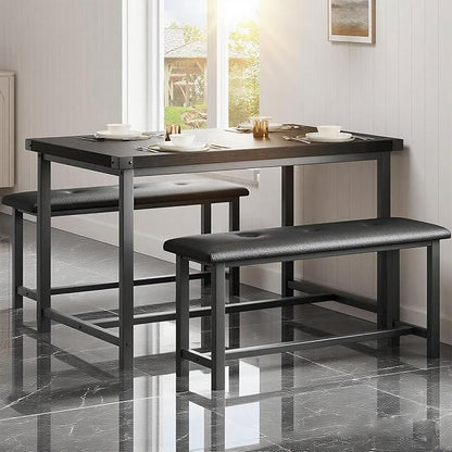 Garvee Dining Table with 2 Benches, Kitchen Table with 2 Upholstered Benches Rectangular Space Saving for Apartment, Dining Room, Kitchen, 44.5 Inches Large, Black