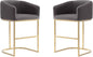 Manhattan Comfort Louvre 26 Inch Mid Century Modern Counter Height Bar Stools - Elegant Faux Leather Padded Seat, Stainless Steel Base with Footrest, Fully Assembled Barstools, Set of 2, Grey