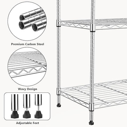 1250 lbs 5 Tier Shelf Metal Storage Shelves Wire Rack Closet Organizers with Wheel for Garage Kitchen Bathroom Laundry Chrome 13.7" D x 23.6" W x 62.4" H