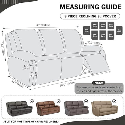 vctops 8 Pieces Geometric Jacquard Plush Recliner Sofa Covers Soft Fuzzy Fluffy 3 Seats Couch Cover Anti-Slip Sofa Slipcover Furniture Protector with Elastic Bottom for Kids Pet(Dark Grey,3 Seat)