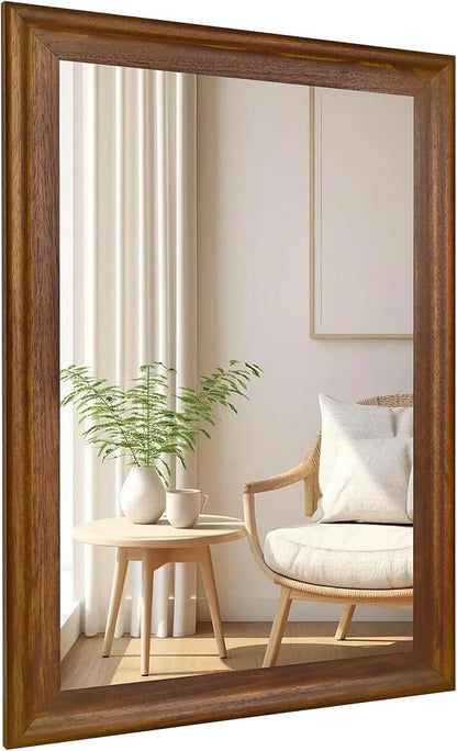 CULER Rustic Wood Wall Mirror for Bathroom,Rectangle 24 x 36 inch Hanging Vanity Mirrors with Wooden Frame for Living Room,Bedroom,Entryway(Walnut Brown)