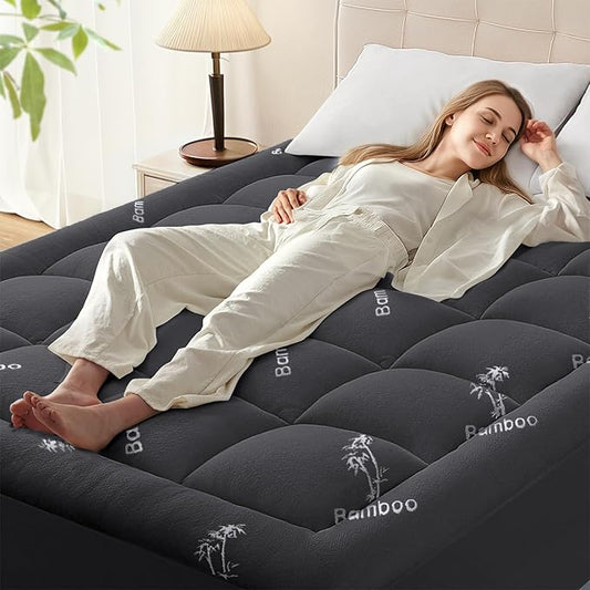 Anluoer Memory Foam Mattress Topper Full for Back Pain, Rayon Derived from Bamboo Pillow Top Mattress Topper for Hot Sleepers,Cooling Mattress Pad with 8-21" Deep Pocket, 54x75 Inches, Dark Grey