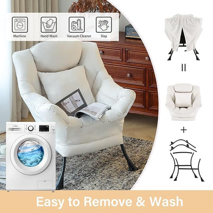 Lazy Chair with Pillow for Living Room, Modern Lounge Accent Chair with Armrests, Leisure Sofa Chair Set, Reading Chair for, Bedroom, Dorm Room, Office, Beige