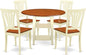East West Furniture SUAV5-BMK-W 5 Piece Dining Room Furniture Set Includes a Round Dining Table with Dropleaf & Shelves and 4 Wood Seat Chairs, 42x42 Inch, Buttermilk & Cherry