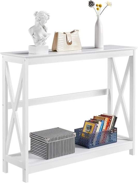 Yaheetech Wood Entryway Table, Console Table for Entryway, 2-Tier Sofa Table Accent Table w/Storage Shelf for Living Room, Hall, Foyer, White