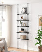 ALLZONE 5 Tiers Narrow Bookshelf, Tall Adjustable Ladder Book Shelf with Open Storage, Floor to Ceiling Tension Mount, Wooden Industrial Bookcase for Living Room, 92 to 116 Inch, Black