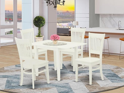 East West Furniture NDVA5-LWH-W 5 Piece Dining Table Set for 4 Includes a Rectangle Kitchen Table with Dropleaf and 4 Dinette Chairs, 30x48 Inch, Linen White