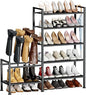 Shoe Rack Organizer and Storage - 5 Tier Metal+Non-woven Fabric Shoe Rack with Boot Storage & Side Any Combination - Space Saving Shoe Shelf for Entryway, Bedroom, Garage, Small Spaces
