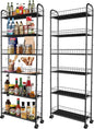 Slim Storage Cart with Wheels, 6-Tier 6in Black Narrow Rolling Shelf,Sturdy Slim Storage Ideal for Kitchen, Bathroom, and Laundry Room