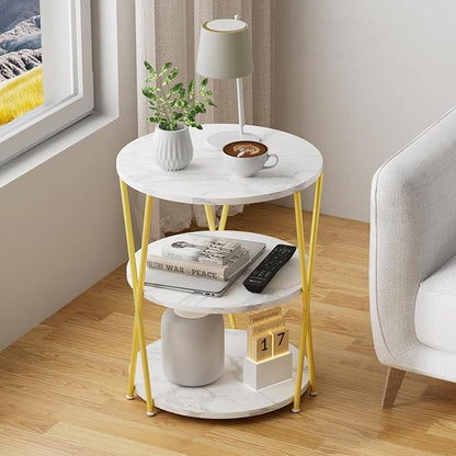 Big Side Table, 3-Tier Large Size Round End Table with X-Leg Design, Nightstand Bedside Table for Living Room, Bedroom, Drink Table Coffee Table for Patio, Indoor Outdoor Use, 16.5''x16.5''x22.8''