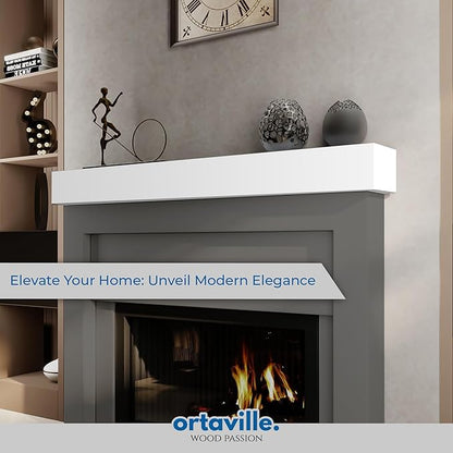 72" Floating Mantel Shelf - Modern White Fireplace Mantel with Matte Lacquer Finish for Living Room Elegance (72", White)