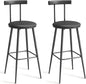 Bar Stools, Set of 2 High Kitchen Barstools, Bar Chairs with Backrest and Footrest, Industrial Counter Stools with PU Soft seat, for Kitchen, Living Room, Pub, Black BS-013BK