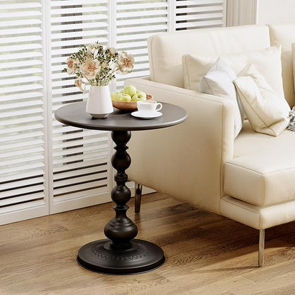 XIV Metal Small Round Side End Table, Vintage Matte Coffee Drink Cocktail Table, Accent Pedestal Table for Living Room Corners and Small Spaces, 21'' Height (Black)
