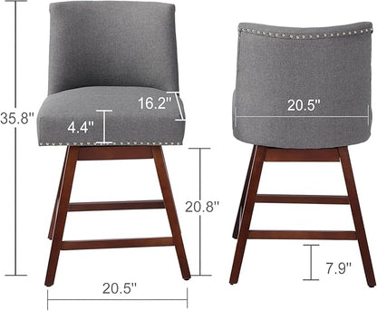 Counter Height Barstools Set of 2,360° Swivel Bar Stools with Back,26 inch Modern Counter barstools,Upholstered Bar Tall Stools for Kitchen Counter,Kitchen Island,Bar, Home (Dark Gray, SET OF 2)
