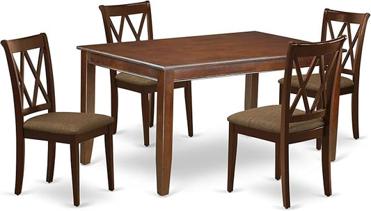 East West Furniture DUCL5-MAH-C 5 Piece Kitchen Table Set for 4 Includes a Rectangle Dining Table and 4 Linen Fabric Dining Room Chairs, 36x60 Inch, Mahogany