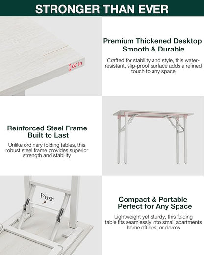 Frylr Small Folding Computer Desk – 35.8 Inch Portable Table for Craft and Study, Lightweight Desk for Small Spaces, Foldable Laptop Table Built-in AC/USB Outlets for Convenience, White Ash