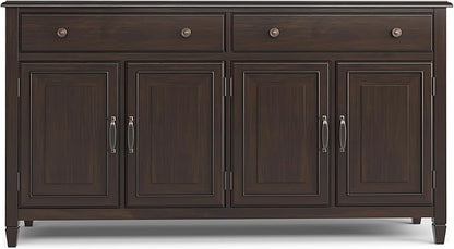 SIMPLIHOME Connaught SOLID WOOD 67 inch Wide Traditional Large Sideboard Buffet Storage Cabinet in Dark Chestnut Brown for the Living Room, Entryway and Family Room