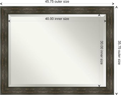 Amanti Art Brown Bathroom Mirror for Over Sink, 36x46 Rail Rustic Char Rectangle Vanity Mirror, X-Large Rustic Farmhouse Frame, Hangs Horizonally and Vertically, Bathroom Wall Decor, Beveled Edge