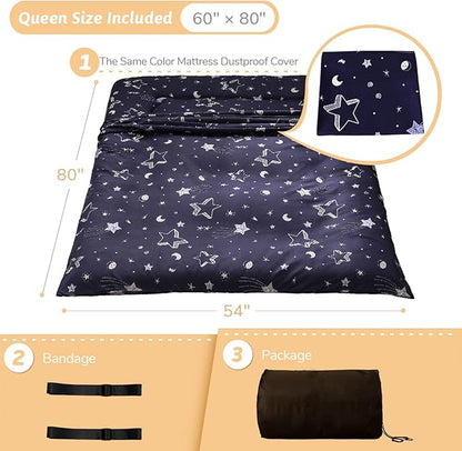 Navy Star Futon Mattress Japanese Floor Mattress Tatami Floor Mat Foldable Bed Portable Camping Mattress Kids Sleeping Pad Floor Lounger Couch Bed Queen Size