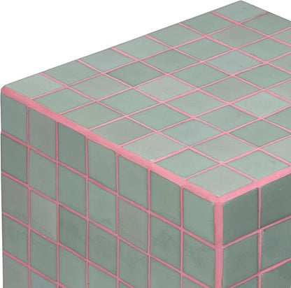 JONATHAN Y END2000F Callista 18" Modern Bohemian Ceramic Tiled Rectangle End Table, Side Table, Accent Table for Living Room, Bedroom, Sage Gray/Pink