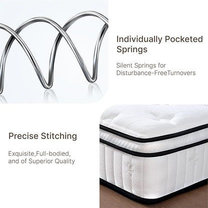King Size Mattress, 10 Inch Medium Firm Foam Hybrid Mattress with Individual Pocket Springs for Motion Isolation & Edge Support, Mattress in A Box CertiPUR-US Certified