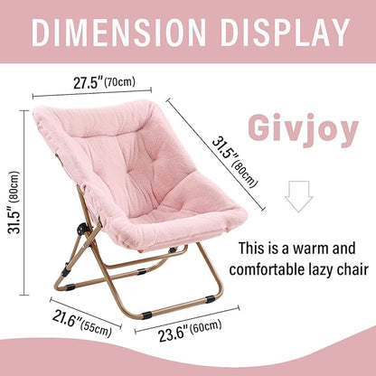 Comfy Folded Chair, Soft Faux Fur Oversized Folding Chair, Flexible Lounge Lazy Chair for Kids Girls Teens Adults, Moon Chair for Dorm Rooms, Bedroom, Living Room