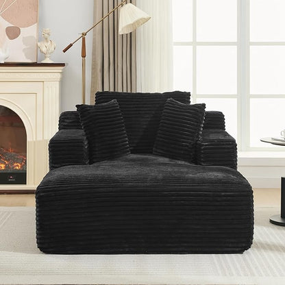 Oversized Chaise Daybed Lounge Sleeper Chair Sofa Bed Indoor, Fluffy Corduroy Upholstered Sleeper Recliner Sofabed Full Foam Boneless Cloud Sofabed W/3 Pillows for Home/Apartment Living Room Bedroom