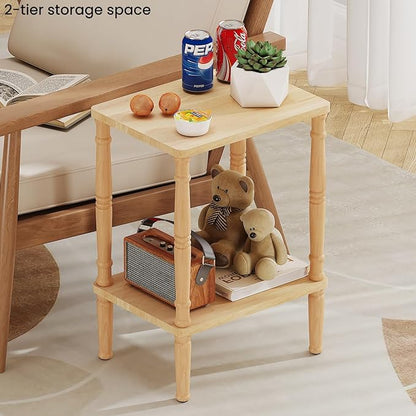 LUCKNOCK Solid Wood Side Table, Small Vintage End Table, Narrow Couch Side Table with Storage, Skinny Nightstand Bedside Table for Small Spaces, Bedroom, Living Room, Farmhouse, No-Tool Assembly.