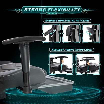 AA Products Gaming Chair Ergonomic High Back Computer Racing Chair Adjustable Office Chair with Footrest, Lumbar Support Swivel Chair - Upgraded Version BlackGrey