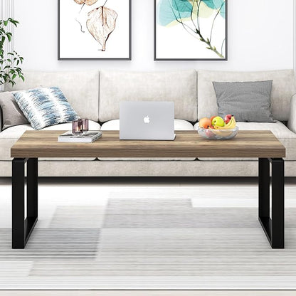 EXCEFUR Coffee Table, Modern Wood and Metal Living Room Table, Industrial Rectangle Center Table for Home Office, Rustic Oak, 47 Inch